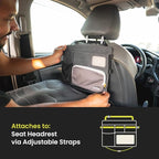 Luno Backseat Car Organizers - Travel Organizer for Road Trip Essentials w/iPad Holder, Snap-On Pouch, Bottle Slot & G-Hooks for Road Trip & Camping - Seat Protector & Organizer Fits All SUVs & Cars