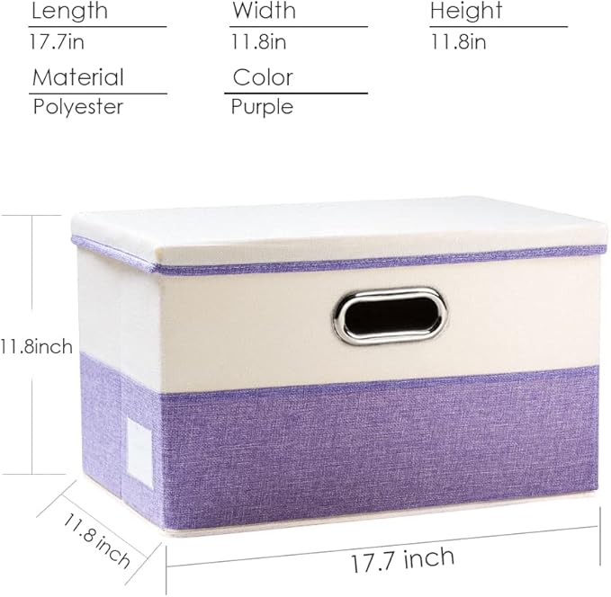 PRANDOM Large Foldable Storage Bins with Lids [3-Pack] linen Fabric Decorative Storage Boxes Organizer Containers Baskets Cub