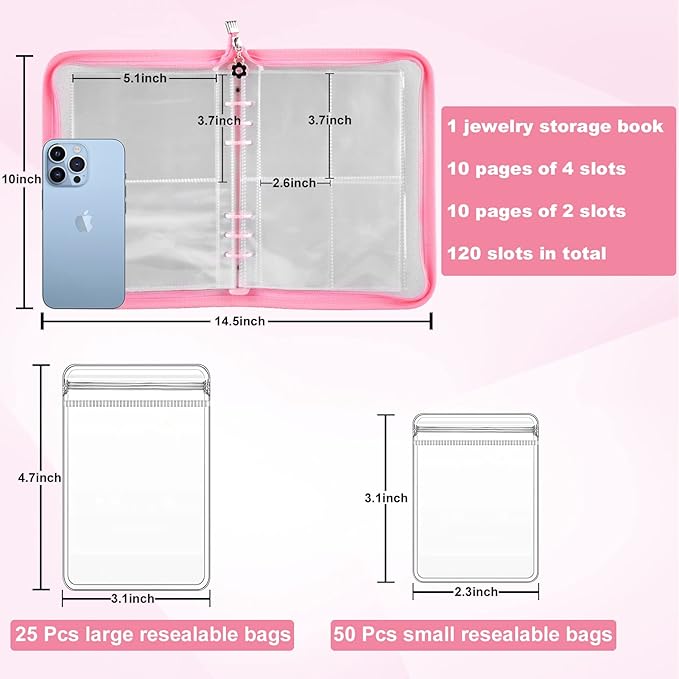 Travel Jewelry Organizer Transparent Jewelry Storage Book Set with Pocket Traveling Necklace Earring Organizer with Zipper fo