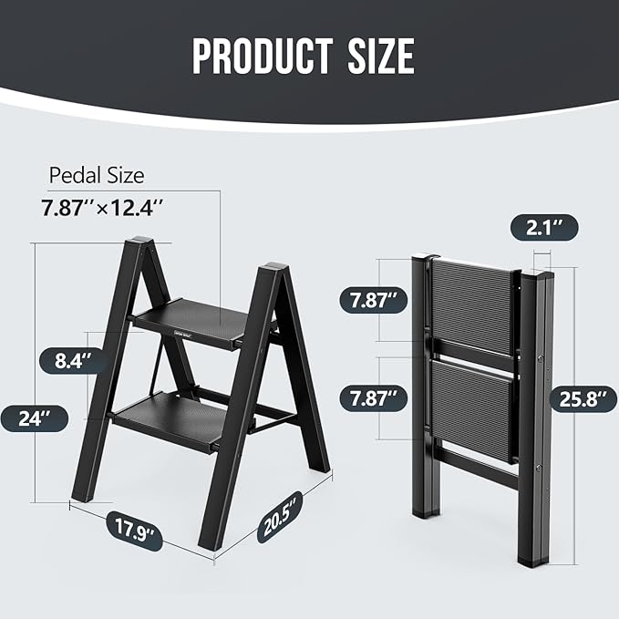WOA WOA Step Ladder, Folding Step Stool with Widening Pedals, Portable Lightweight Home Ladder, Kitchen Stepladder, Easy to S