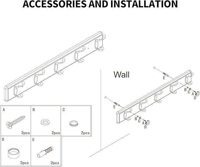 Badiano Wooden Coat Rack, Wall-Mounted Organizer for Closet, Entryway, Hallway, Foyer, Bedroom, Heavy Duty Double Hooks for H