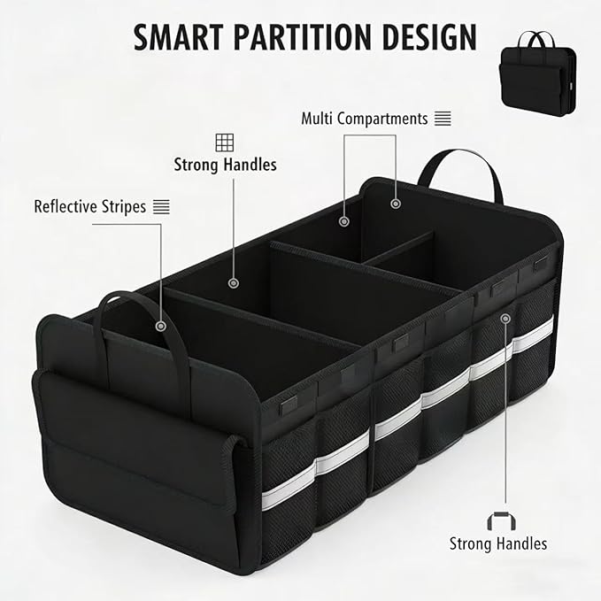 CloudDream Car Trunk Organizer and Storage, 35.4 Large Foldable Cargo Storage with 3 Compartments & 6 Pockets, Waterproof