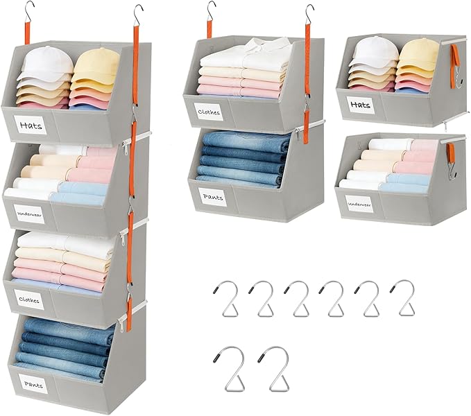 4 Pcs Modular Closet Organizer - Detachable & Foldable Hanging Storage Cubes, 88L Total Capacity, Heavy Duty Fabric Shelves f