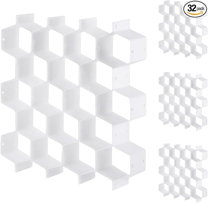 Ohlove 32Pcs Honeycomb Drawer Organizer Divider for Underwear Socks Bras Ties Belts Scarves (112 Slots)