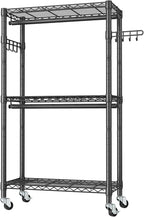 Heavy Duty Clothes Rack Rolling Garment Rack,3 Tier Adjustable Wire Shelving Clothing Racks for Hanging Clothes with Double R