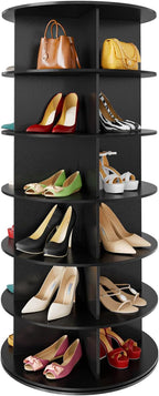 SpaceAid 6 Tier Rotating Shoe Rack Tower, Spinning Shoe Display Lazy Susan, Revolving 360 Shoe Rack Storage Round Carousel, V