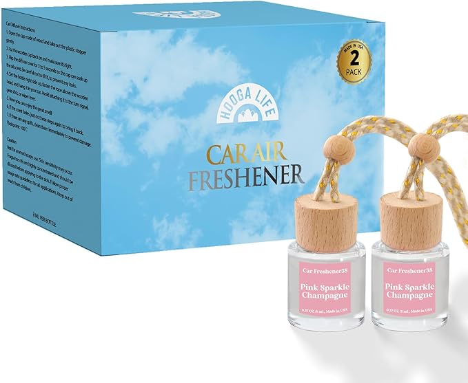 HoogaLife Car Air Freshener Diffuser 2 Pack Hanging Air Freshener Diffuser - Pink Sparkle Champagne Fragrance Oil Air Diffuse