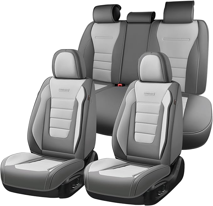 Coverado Car Seat Covers Full Set, Nappa Leather Seat Covers for Cars, Car Seat Protector Car Seat Cushion, Front and Back Se