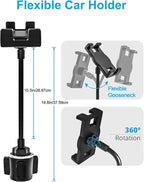 woleyi Car Cup Holder Tablet Mount, Adjustable 10.5" Gooseneck Arm Car Cupholder Tablet Stand, Compatible with iPad Pro/Air/Mini, Galaxy Tab/Z Fold, Fire HD, iPhone, 4.7-13" Cell Phones and Tablets