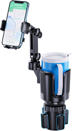 Cup Phone Holder for Car with Expandable Base, Upgraded 2 in 1 Hands Free Cellphone Holder Cupholder Car Mount, Stable Retrac