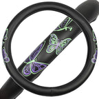 BDK GripGrab Comfort Grip - Purple & Green Butterflies on Black Synthetic Leather Steering Wheel Cover 15 inch