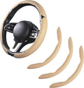 Car Steering Wheel Cover Leather Snap On 3Pcs Set Non-Slip Protector Wrap Steering Wheel Accessories 14.5-15 inch Universal B