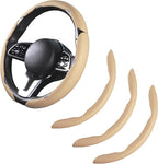 Car Steering Wheel Cover Leather Snap On 3Pcs Set Non-Slip Protector Wrap Steering Wheel Accessories 14.5-15 inch Universal B