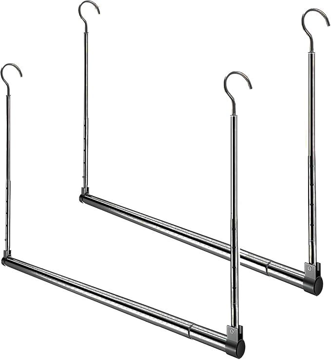 Adjustable Hanging Closet Rod, Extender Hanging Rod, Closet Hanging Organizer, Heavy Duty Closet Bar, Hanging Rod (Black, 2 P