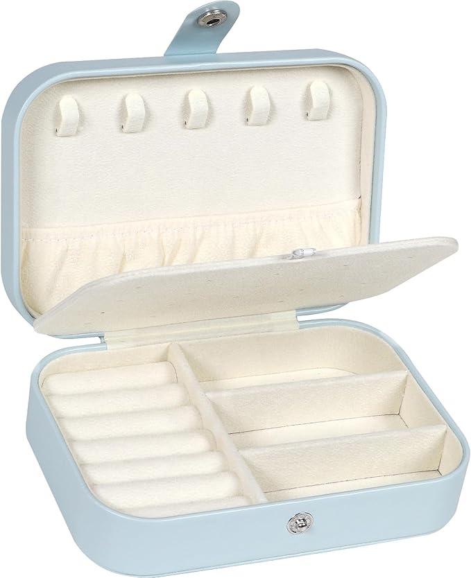 Hatori Travel Jewelry Box, PU Leather Small Jewelry Organizer for Women Girls, Double Layer Portable Mini Travel Case Display