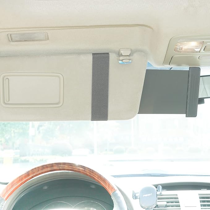 TFY Car Sun Visor Extender and Organizer, Universal Sunshade Anti-Glare, Vehicle Storage Holder for Sunglasses, Pens and Cards, Multi-Pocket Auto Interior Accessories - 1 Piece (Gray)