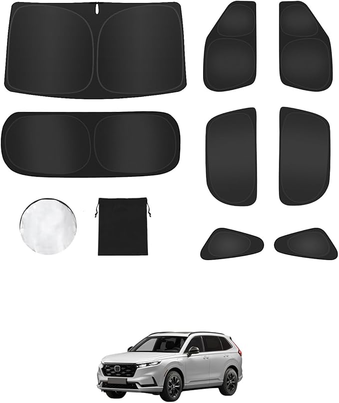 8PCS Window Shades for Honda CRV(2023-2025) Accessories – Full Coverage Sun Shade for Side Windows, Rear Triangular & Windshield – UV Protection & Privacy for Camping, Napping, Relaxing