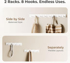 GWAAZXGZ White Wall Mounted Coat Rack - 2 Modular Rails (25'' Total), 8 Right-Angle Hooks, Modern Organizer for Entryway, Bat