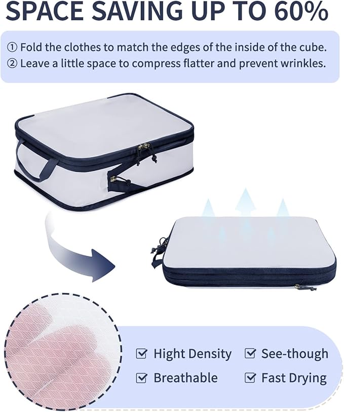 ECOHUB 6 Set Compression Packing Cubes, Lightweight Cruise Ship Vacation Travel Essentials, Durable Travel Accessories for Su