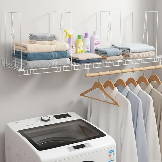 Wire Shelf Dividers - White Closet Organization & Storage Organizer - No Tool Shelf Divider for Wire Shelves - Metal Shelf Ac
