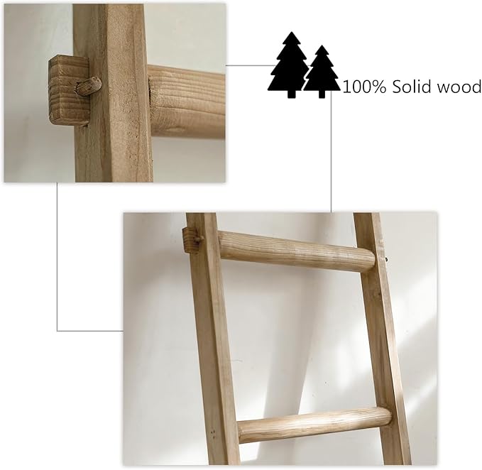Blanket Ladder Pre Assembled 76in Wooden Ladder Shelf Living Room Bathroom Bedroom Decorative Wall Leaning Farmhouse Quilt Di