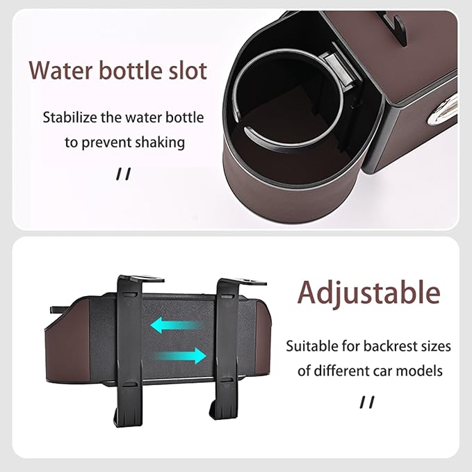Back Seat Car Organizer,4 in 1 Multifunctional Car Back Seat Storage Box with Drink Cup Holder Tissue Box, for Hold Phone,Snacks, Drinks, Handbag-Black