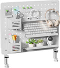 PEGZONE Clamp-on Desk Pegboard, Desk Organizer for Office Gaming Home, Magnetic Metal Peg Board with 15 Accessories, Privacy 