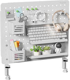 PEGZONE Clamp-on Desk Pegboard, Desk Organizer for Office Gaming Home, Magnetic Metal Peg Board with 15 Accessories, Privacy 