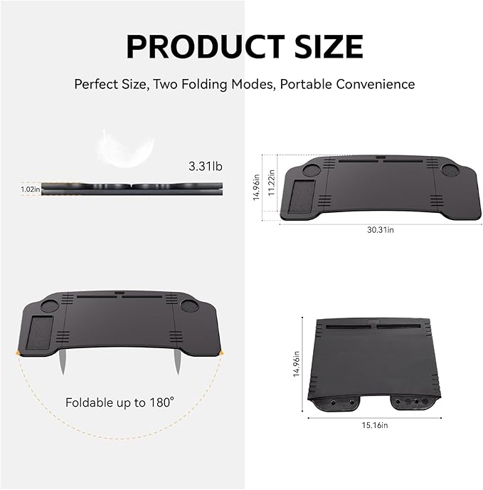 2 in 1 Car Desk Steering Wheel Tray, Foldable Car Table Holder for Laptop Eating and Traveling, Upgraded Design