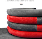 Quick Install Sporty Suede Steering Wheel Cover with Red Grips Universal fit Any 14 ½ to 15 inches Car SUV Pickup Steering Wheel