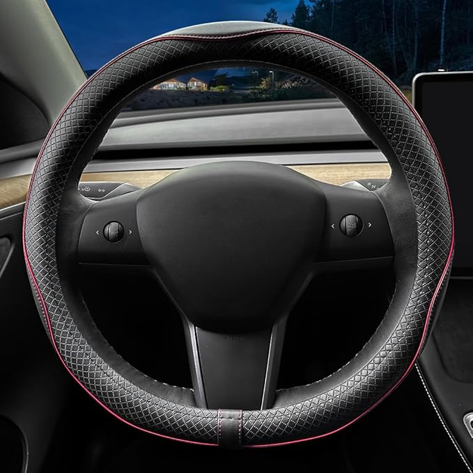 LKWLIKEI Nappa Leather Ultra-Thin Steering Wheel Cover, for Tesla Model 3/Y Steering Wheel Cover, Non-Slip Design and Interio