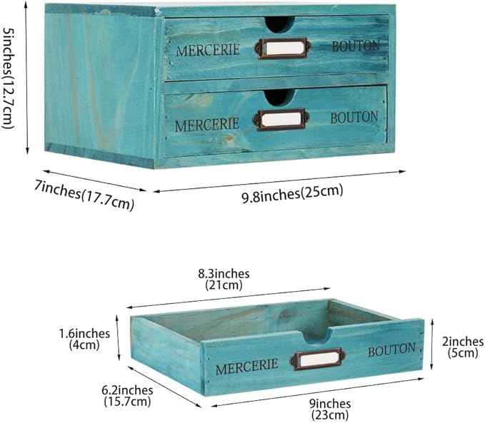 Wooden Storage Box Rustic Desktop Organizer with 2 Drawers Office Desk Accessories Shelf Small Craft Storage Containers Apoth