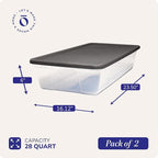HOMZ 2-Pack Snaplock, Small Clear Plastic Storage Organizer Bins w/ Lids, 28 Quart, Gray - Stackable Container Boxes for Bedr