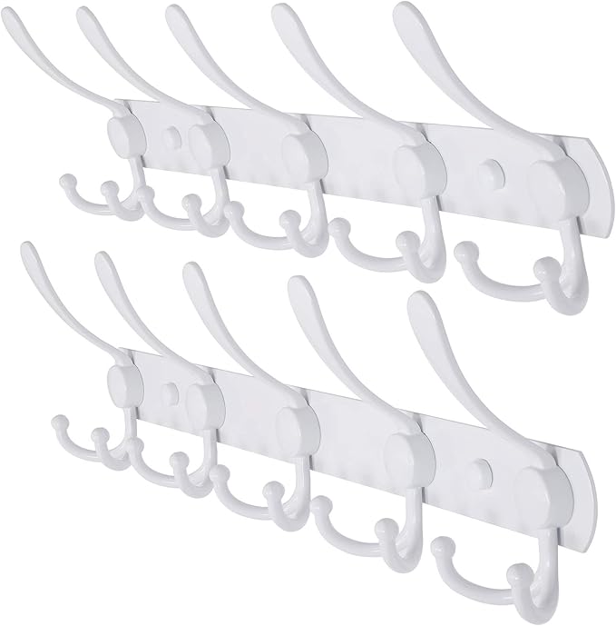 Dseap Wall Mounted Coat Rack - 5 Tri Hooks, Heavy Duty, Stainless Steel, Metal Coat Hook Rail for Coat Hat Towel Purse Robes 