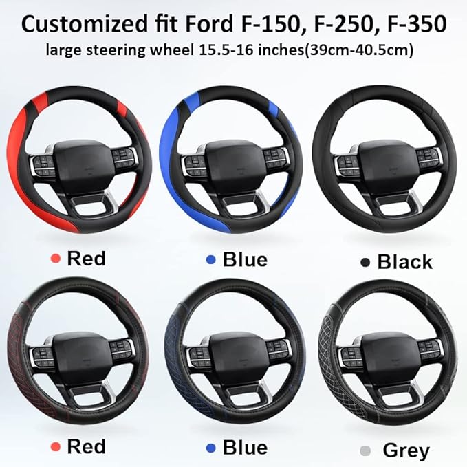 West Llama Customized Auto Car Steering Wheel Cover for Ford F-150, F-250, F-350, Expedition(Diamond Quilted - Black+Red)