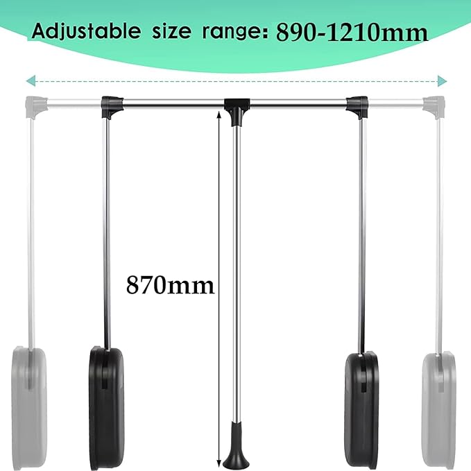 Pull Out Clothes Rail Extendable Pull Out Closet Rod - Wardrobe Pull-Out Trousers Rack, Wardrobe Pull Down Rail 890 to 1210Mm
