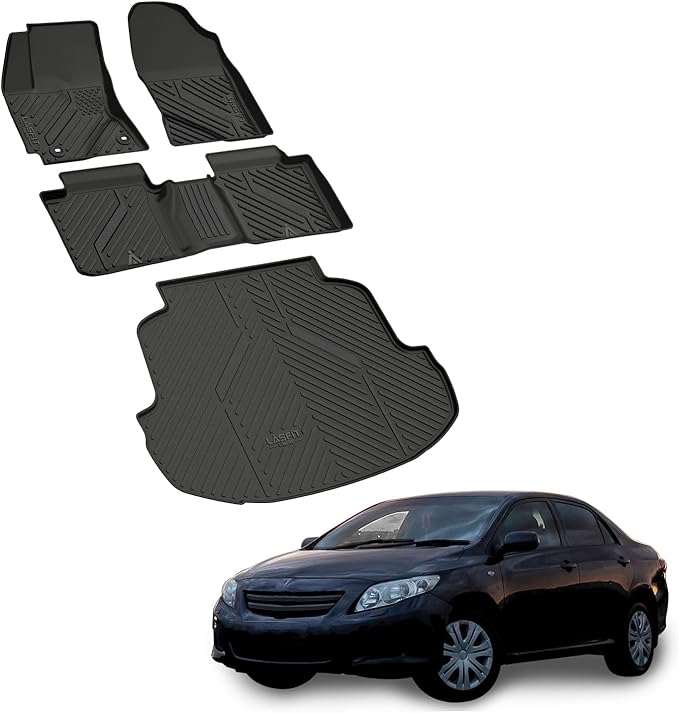LASFIT Floor & Cargo Mats for Toyota Corolla Sedan 2014-2019, All Weather TPE Custom Fit Car Liners for Toyota Corolla Accessories 1st & 2nd Row and Trunk Mats, Easy to Clean, Black