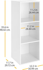 Whitmor 3 Cube Storage Organizer, 3 Tier Stackable MDF Wood Bookcase, Open Storage Display Bookshelf, Storage Cabinet for Liv