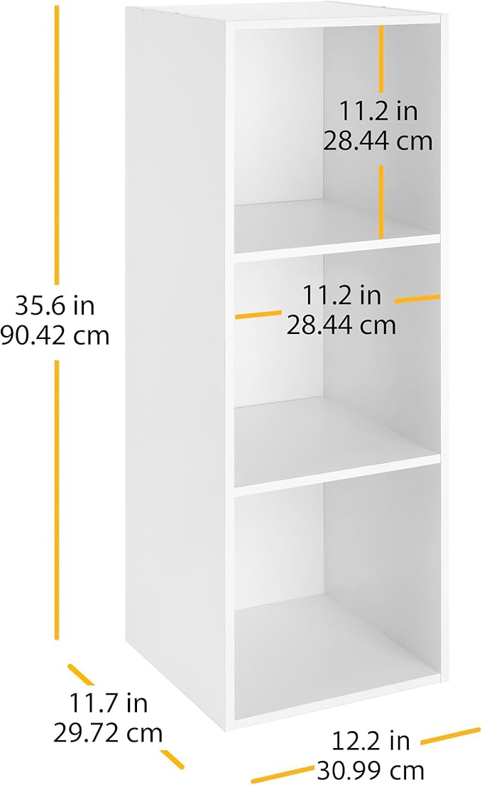 Whitmor 3 Cube Storage Organizer, 3 Tier Stackable MDF Wood Bookcase, Open Storage Display Bookshelf, Storage Cabinet for Liv