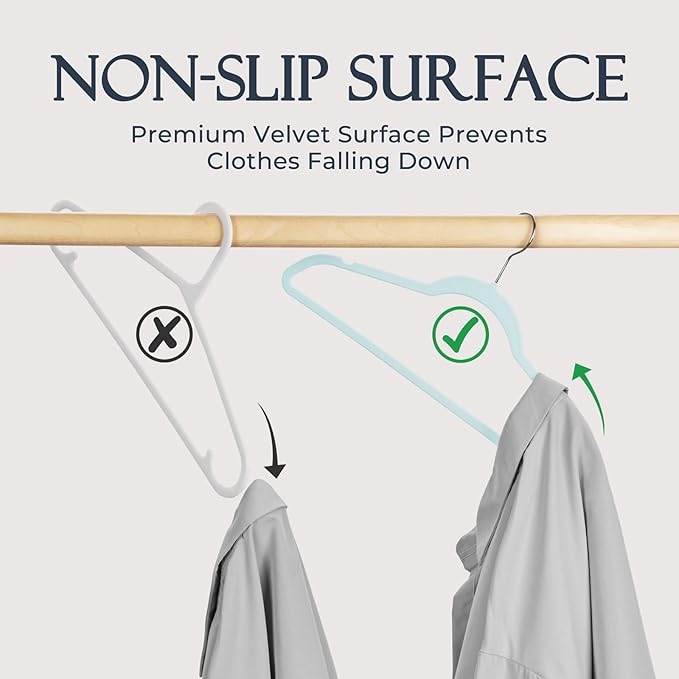 HOUSE DAY Sky Blue Velvet Hangers 60 Pack, Non Slip Clothes Felt Hanger Heavy Duty for Coat, Premium Slim Space Saving Suit H
