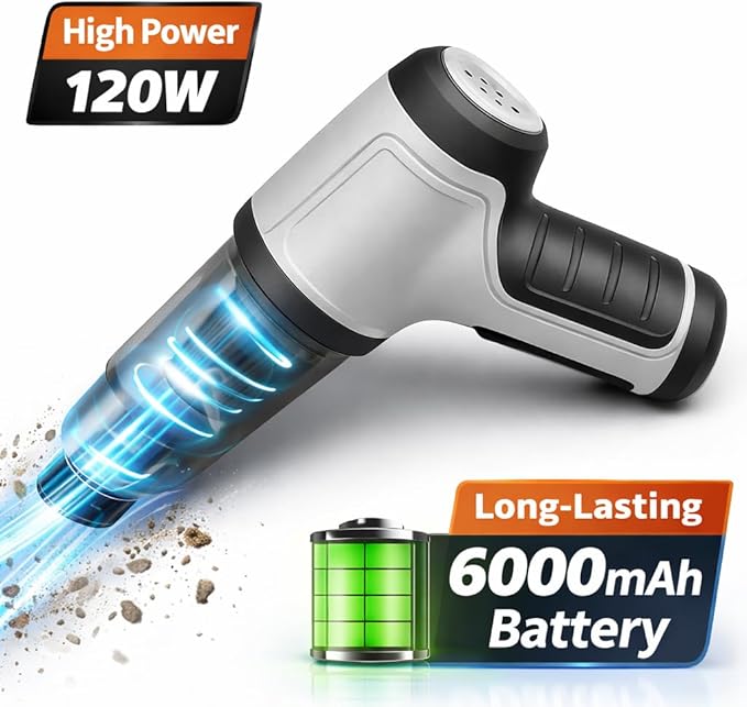 GajetNest Handheld Mini Portable Compact Car Vacuum Cleaner & Blower 3-in-1 with HEPA Filter, Lightweight Design, 25-Minute R