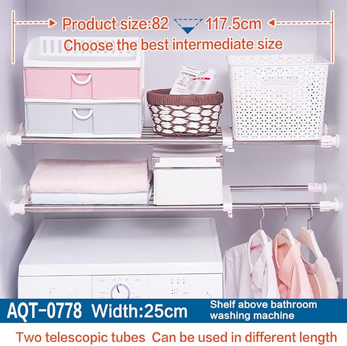 Hershii Expandable Closet Tension Shelf Rod Adjustable Storage Rack Heavy Duty DIY Organizer Divider for Wardrobe Cupboard Ki