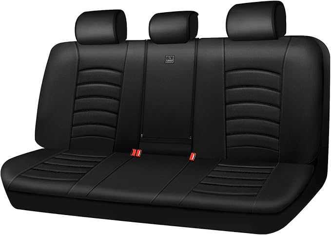 CAR PASS Leather Back Seat Cover, Universal Waterproof Bench Rear Seat Cover Zipper Split Rear Bench Protector Fit 95% Automo