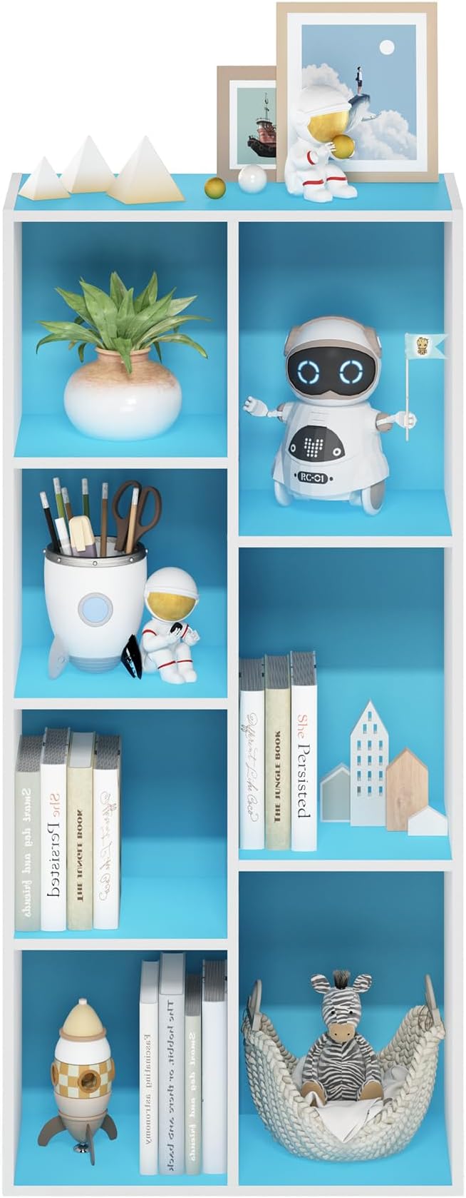 Furinno LUDER Book Shelf, 7-Cube Bookshelf, Bookcase with Open Shelves, 9.4 x 19.5 x 41.7, Easy Assembly, for Living Room, Be