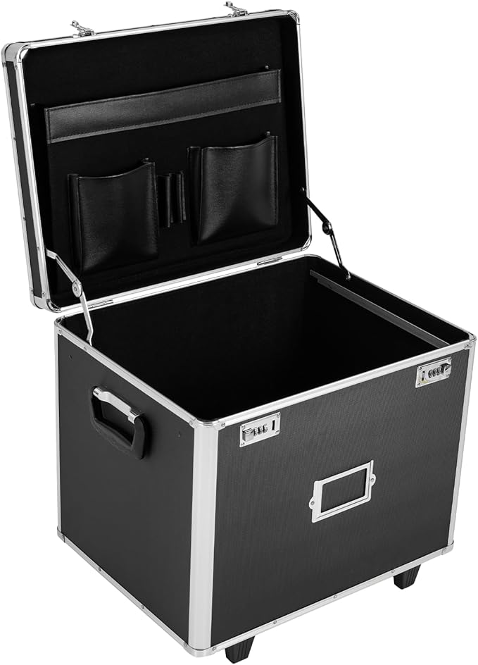 Rolling File Box Document Box with Lock Wheels Multi-Layer Water-Resistant Large Portable Home Filing Cabinet for Hanging Fol