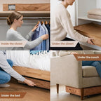Premium Under Bed Storage with Wheels, Low Profile Rolling Storage Box in Vegan Leather with Metal Frame, Pull-Out Underbed O