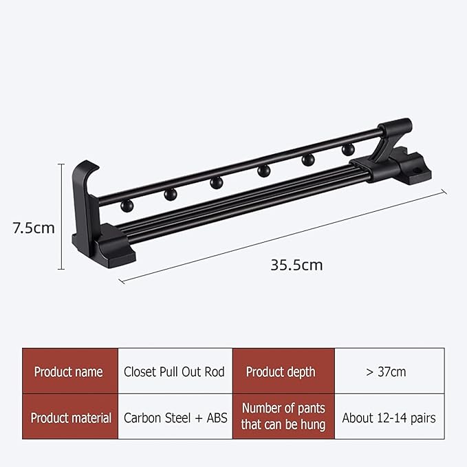Wardrobe Clothes Hanger Rail - Heavy Duty Retractable Closet Pull Out Rod, 25-45Cm Pull-Out Clothes Rail, Extendable Wardrobe