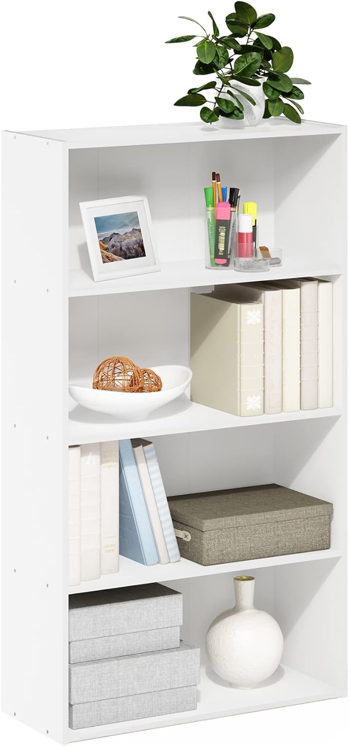 Furinno PASIR Book Shelf, 4-Tier Bookshelf, Bookcase with Open Shelf, 9.4 x 23.6 x 41.7, for Living Room, Bedroom, Home Offic