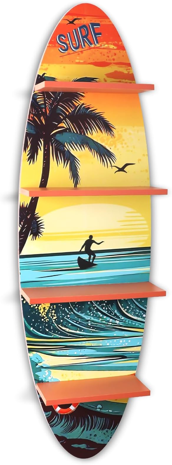 Creative Surfboard Wall Shelf for Wall Decor & Storage, Vertical Floating Shelf, Decorative Beach Style Lack Wall Shelves