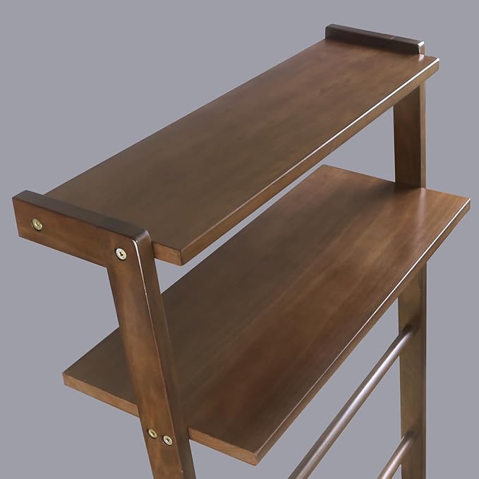 Solid Wood Decorative Ladder - Leaning Blanket Rack for Home Decor Rubbed Walnut